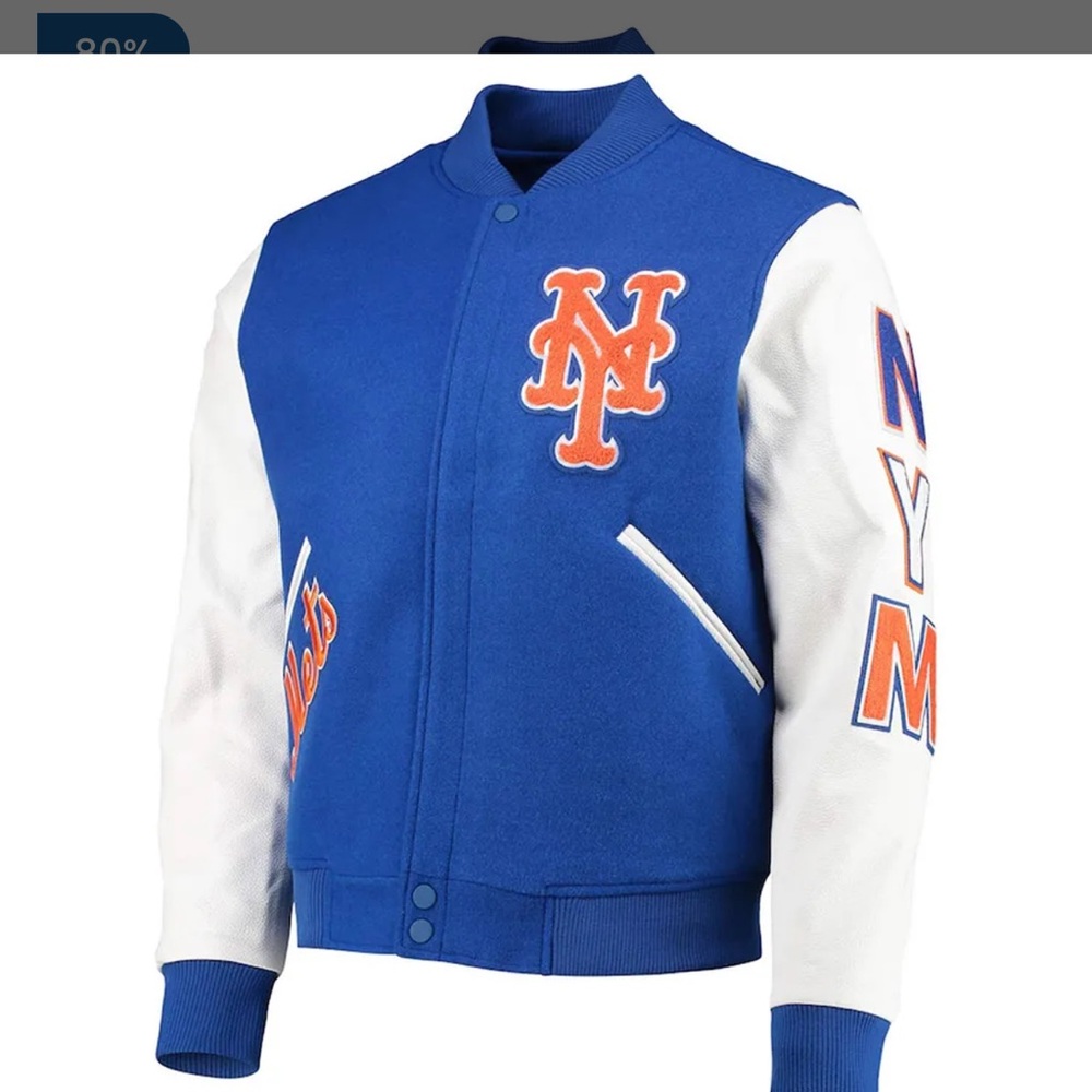 Blue and White NY Mets Letterman Varsity Jacket- size small
